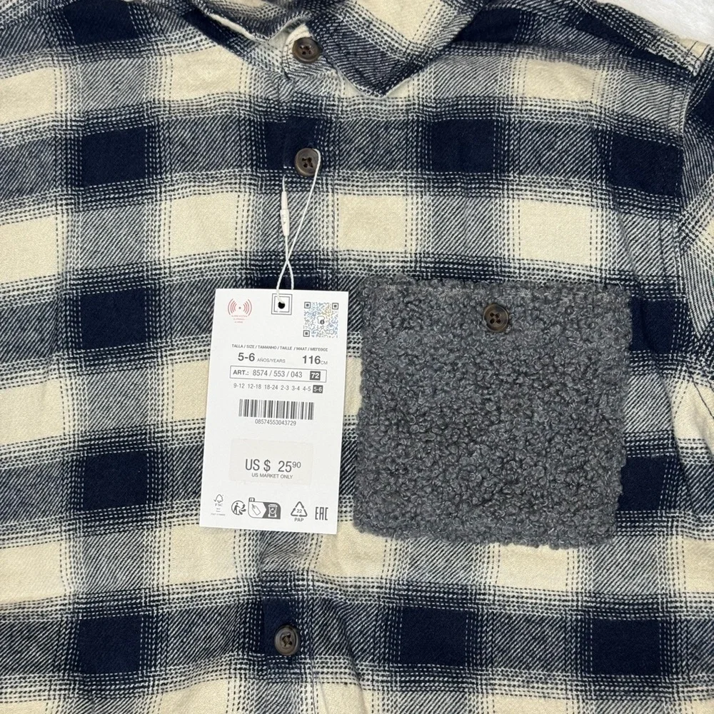 Zara Kids Plaid Shirt - Black and Cream - Picture 4 of 5